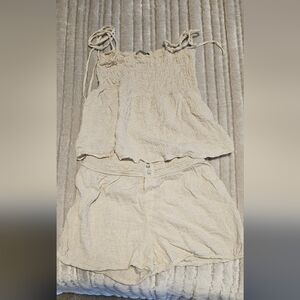 Zara Set Chic Cream Crinkled Top And Shorts